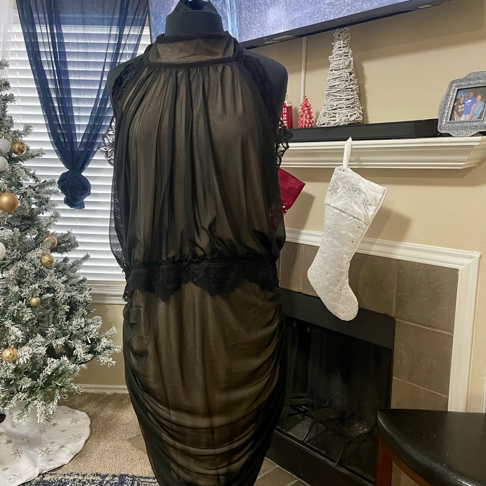 VENUS Black Sheer Backless Dress